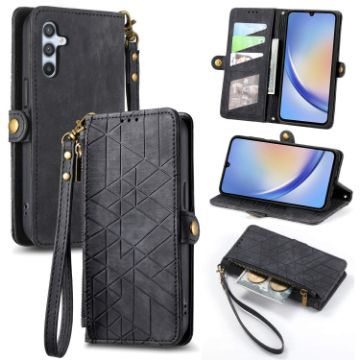 Samsung Galaxy A41 Geometric Zipper Wallet Leather Phone Case - 1