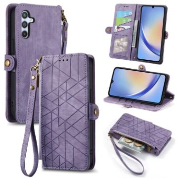 Samsung Galaxy A71 5G Geometric Zipper Wallet Leather Phone Case - 1