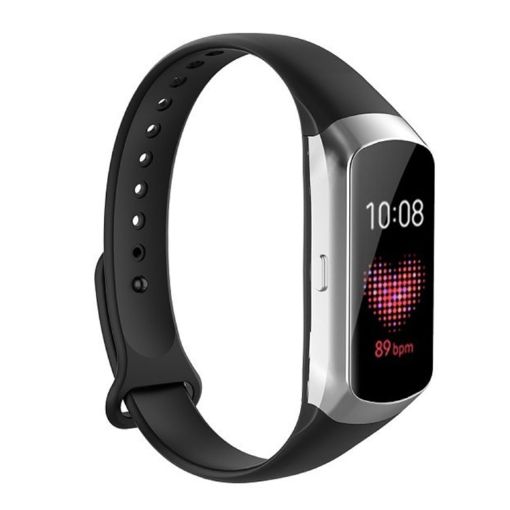 Samsung Galaxy Fit SM-R370 Silicone Glossy Nail Button Watch Band - Black - 1