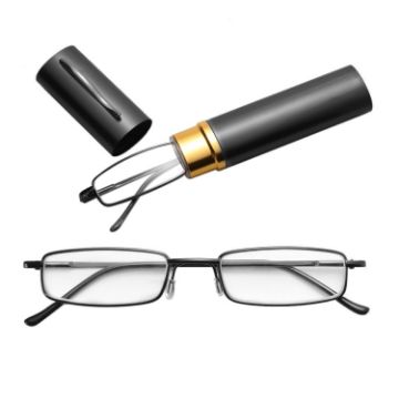 Portable Reading Glasses +1.50D with Tube Case - Black - 1