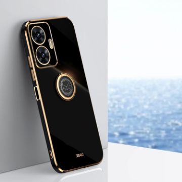 Black Realme C55 XINLI 6D Electroplate TPU Phone Case with Ring Holder - 1