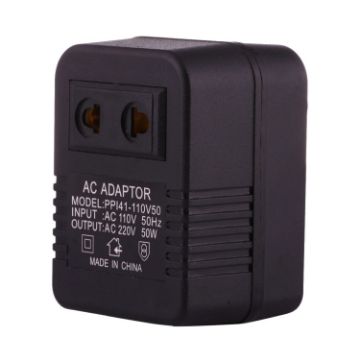 110V to 220V 50W AC Power Socket Adapter, EU/US Plug to US Plug - Black - 1