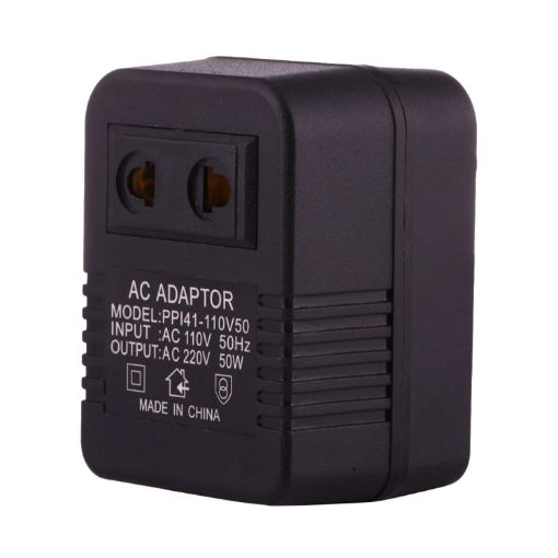 110V to 220V 50W AC Power Socket Adapter, EU/US Plug to US Plug - Black - 1