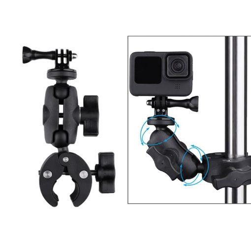 360 Rotation Adjustable Action Camera Clamp Plier Base Holder - Black - 1
