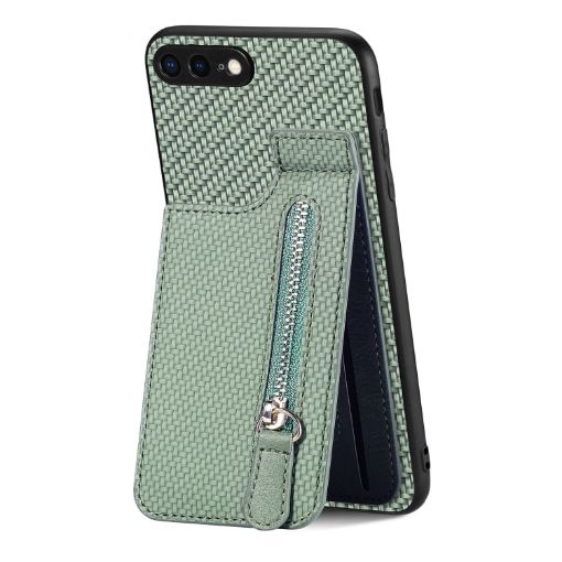 Carbon Fiber Vertical Flip Zipper Phone Case for iPhone SE 2022/2020/7/8 - Green - 1