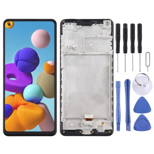 OEM LCD Screen for Samsung Galaxy A21s with Frame - Black - 1