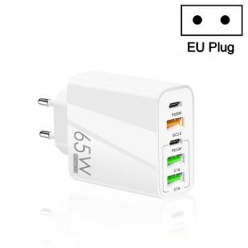 65W Dual PD Type-C + 3 x USB Multi Port Charger EU Plug White - 1