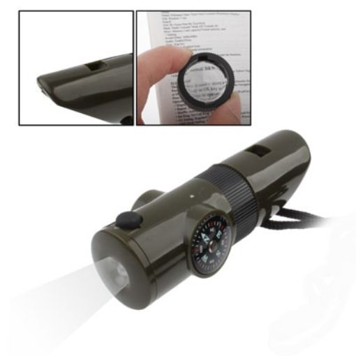 7 in 1 Survival Whistle Compass Thermometer LED Light Magnifier - 1