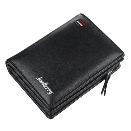 Baellerry D3216 Men Short Vertical Multi-Card Snap Coin Purse - Black - 1