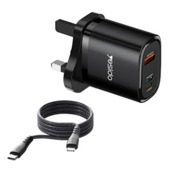 Yesido YC51 30W USB-C/Type-C + USB Travel Charger + Cable, UK Plug - 1