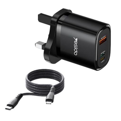 Yesido YC51 30W USB-C/Type-C + USB Travel Charger + Cable, UK Plug - 1