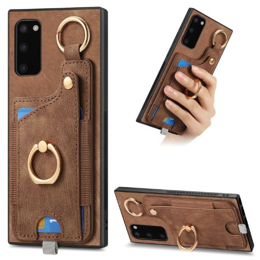 Samsung Galaxy A41 Retro Skin-feel Ring Card Bag Phone Case (Brown) - 1