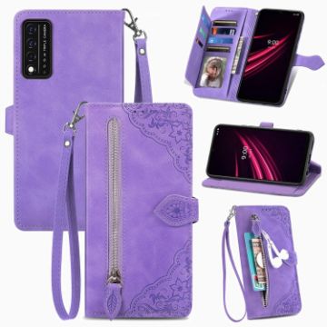 T-Mobile REVVL V+ 5G Purple Flower Leather Phone Case - 1