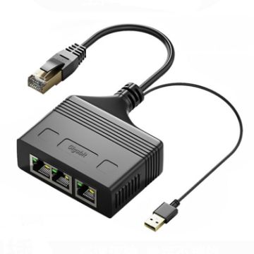 Male RJ45 3 in 1 Gigabit Network Splitter Cable Ethernet Coupler - 1