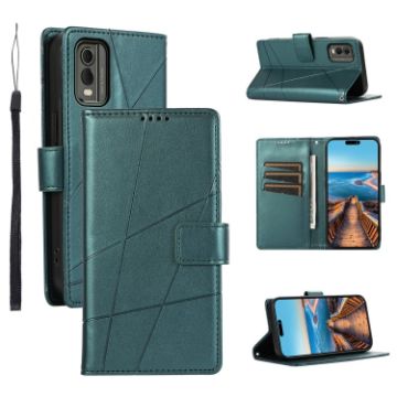 Nokia C32 PU Leather Green Phone Case - Genuine Texture, Embossed Line - 1