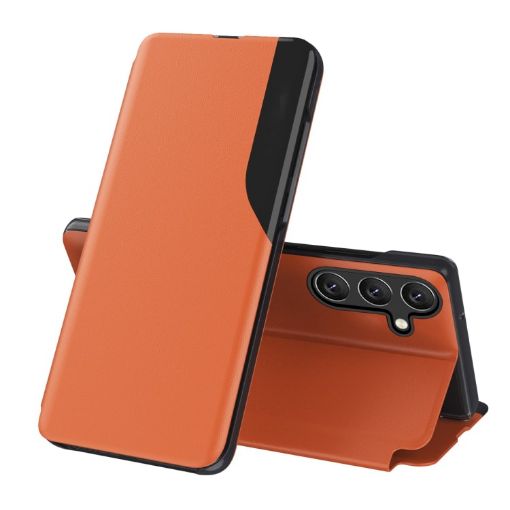 Samsung Galaxy A15 Attraction Flip Holder Leather Phone Case - Orange - 1