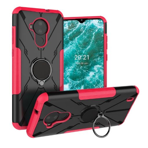Nokia C30 Armor Bear Shockproof Case with Ring Holder - Rose Red - 1