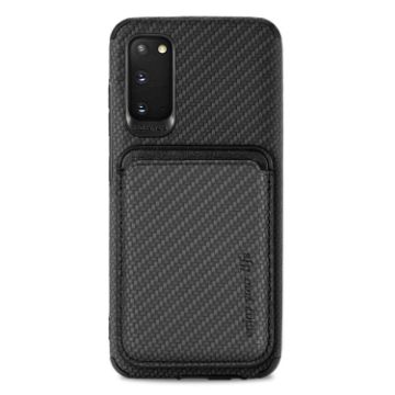 Samsung Galaxy S20 Carbon Fiber Leather Card Magsafe Phone Case - Black - 1