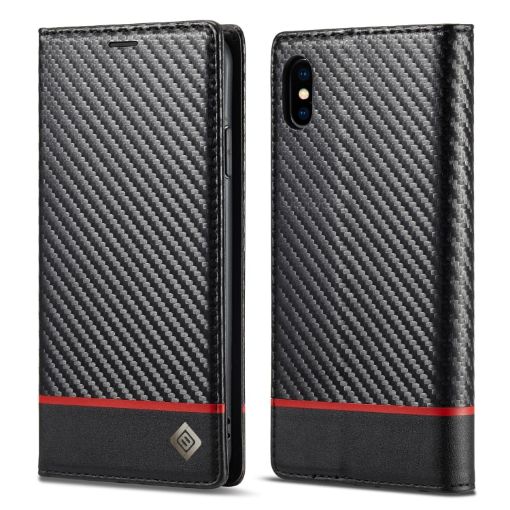 iPhone X/XS Carbon Fiber Leather Case with Holder & Card Slot - 1