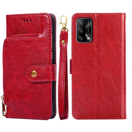 OPPO F19 / A74 Zipper Bag Leather Case - Red - 1