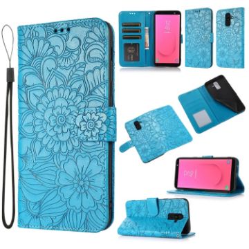 Samsung Galaxy J8 Sunflower Leather Flip Case - Blue - 1