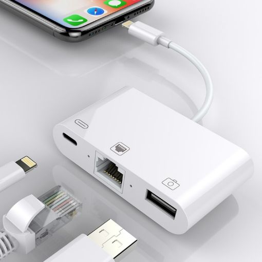 NK-107 3 in 1 Ethernet + USB + 8 Pin Charging Female Ports Cable - 1