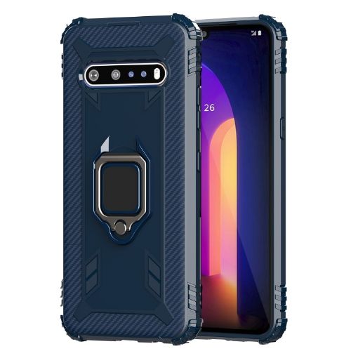 LG V60 ThinQ Carbon Fiber Protective Case with 360 Degree Rotating Ring Holder - 1