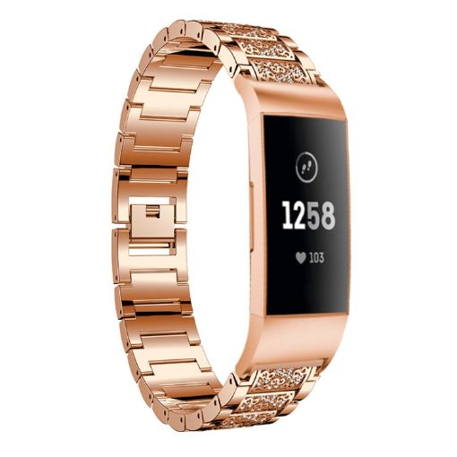 Rose Gold Diamond Stainless Steel Band for Fitbit Charge 3 - 1