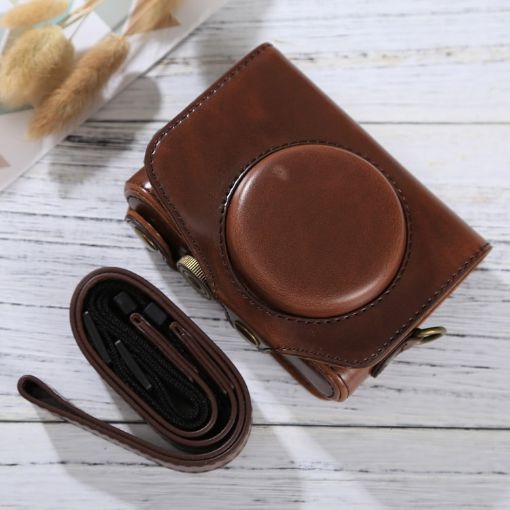 Canon PowerShot SX730 HS/SX720 HS PU Leather Case Bag with Strap - Coffee - 1