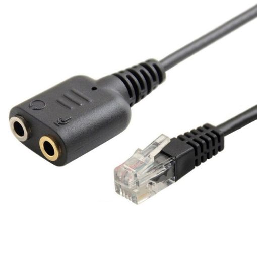 Dual 3.5mm Female to RJ9 Headset Adapter Cable - 30cm (Black) - 1