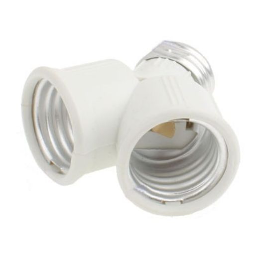 E27 to 2 E27 Double Lamp Socket - White - 1