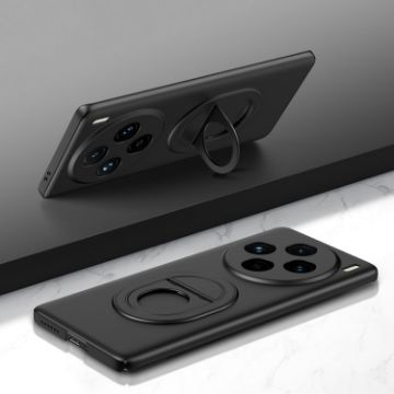 Black Shockproof Phone Case for vivo X100 with Hidden Fold Holder - 1