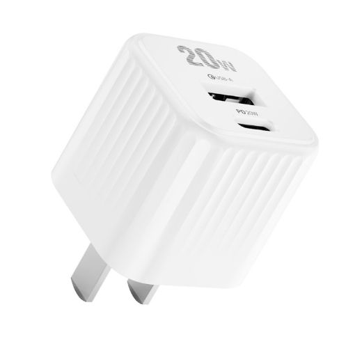 WK WP-U129 Color Sugar 20W USB+USB-C Fast Charger - White - 1
