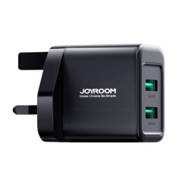 JOYROOM JR-TCN01 2.4A Dual Ports USB Charger, UK Plug - Black - 1