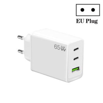 GaN PD65W Type-C x 2 + USB3.0 Laptop Adapter EU Plug White - 1