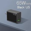 GaN PD65W Type-C x 2 + USB3.0 Laptop Adapter - US Plug (Black) - 2