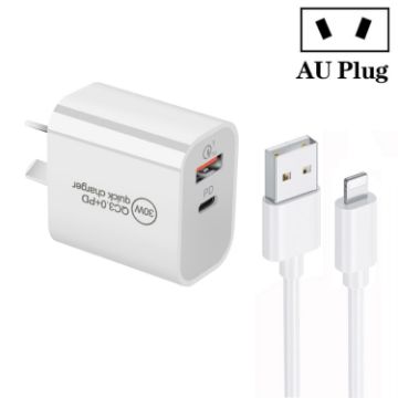 PD30W USB-C/Type-C + QC3.0 USB Dual Port Charger with 1m USB to 8 Pin Data Cable - 1