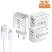 PD30W USB-C/Type-C + QC3.0 USB Dual Port Charger with 1m USB to 8 Pin Data Cable - 3
