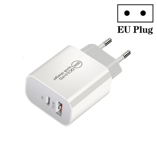 PD30W USB-C/Type-C + QC3.0 Dual Port Charger EU Plug - 1