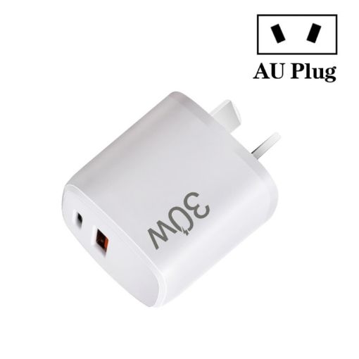 PD30W USB-C/Type-C + QC3.0 Dual Port Charger for iPhone 15/iPad - AU Plug - 1