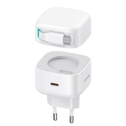 USAMS PD35W Dual Type-C Port GaN Fast Charger, EU Plug (White) - 1