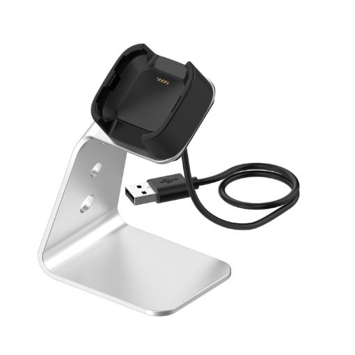 Aluminum Charger Holder for Fitbit Versa - Fast Charging (Silver) - 1