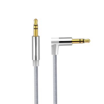AV01 3.5mm Male to Male Elbow Audio Cable 1.5m Silver Grey - 1