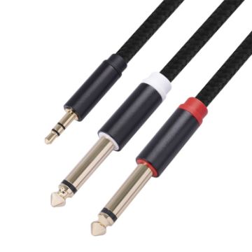 3.5mm Male to Dual 6.35mm Male Audio Cable - 2m (Black) - 1