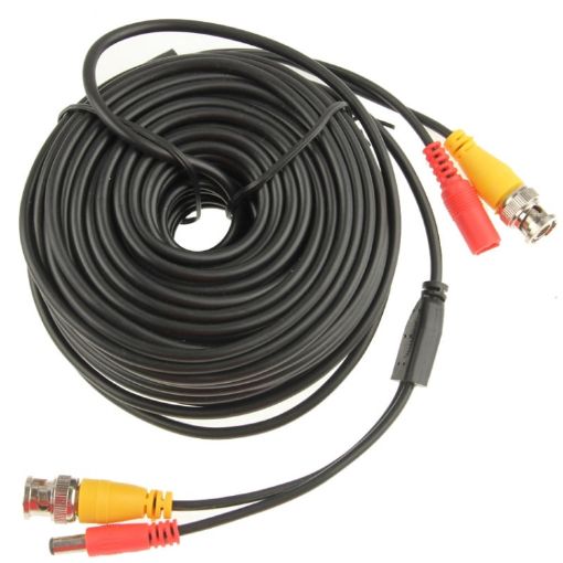 20m CCTV Safety Camera Power Video Cable - Black - 1