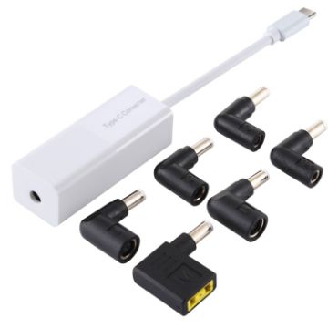 65W USB-C/Type-C Laptop Power Adapter - 6 in 1 Converter (White) - 1