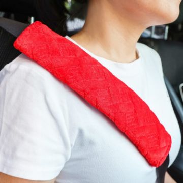 Car Plush Seat Belt Shoulder Pad Cover - Red (1 Pair) - 1