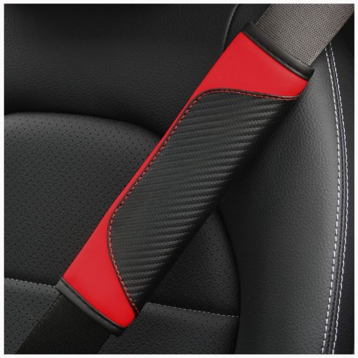 Carbon Fiber Leather Car Seat Belt Cover - Red - 1