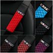 Red Car Leather Seat Belt Cover Shoulder Pads with Bling Diamonds - 2