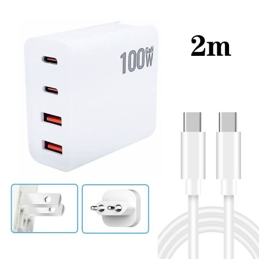 GaN 100W Dual USB + Dual USB-C Charger with 2m Type-C Cable - 1